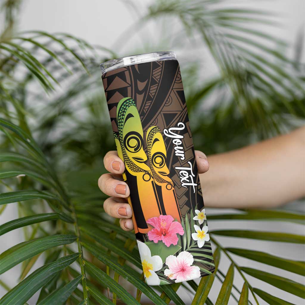 Personalised Vanuatu Independence Day Skinny Tumbler Carving Drum Sand Drawing Turtle