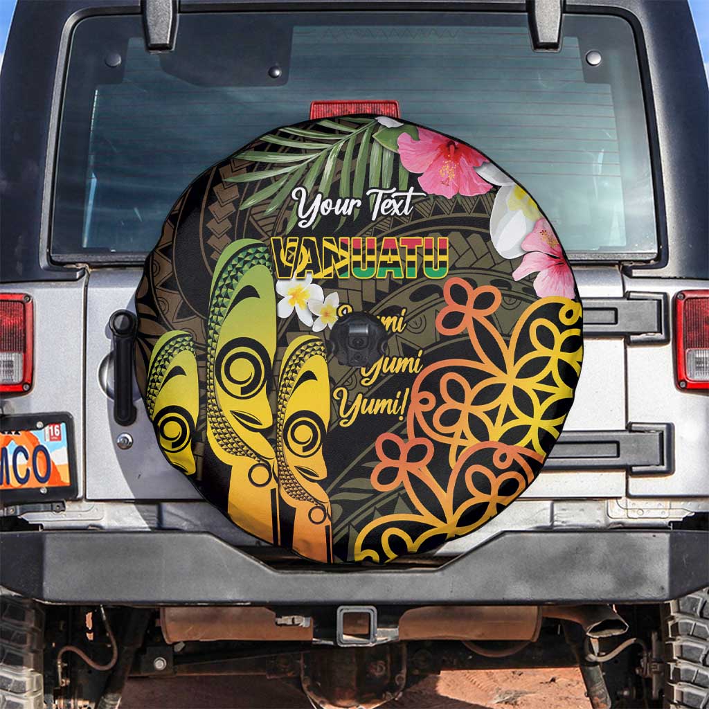 Personalised Vanuatu Independence Day Spare Tire Cover Carving Drum Sand Drawing Turtle LT14 Black - Polynesian Pride
