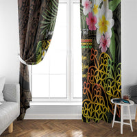 Personalised Vanuatu Independence Day Window Curtain Carving Drum Sand Drawing Turtle