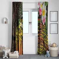 Personalised Vanuatu Independence Day Window Curtain Carving Drum Sand Drawing Turtle