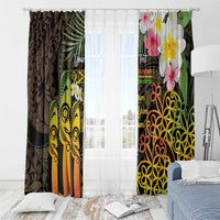 Personalised Vanuatu Independence Day Window Curtain Carving Drum Sand Drawing Turtle