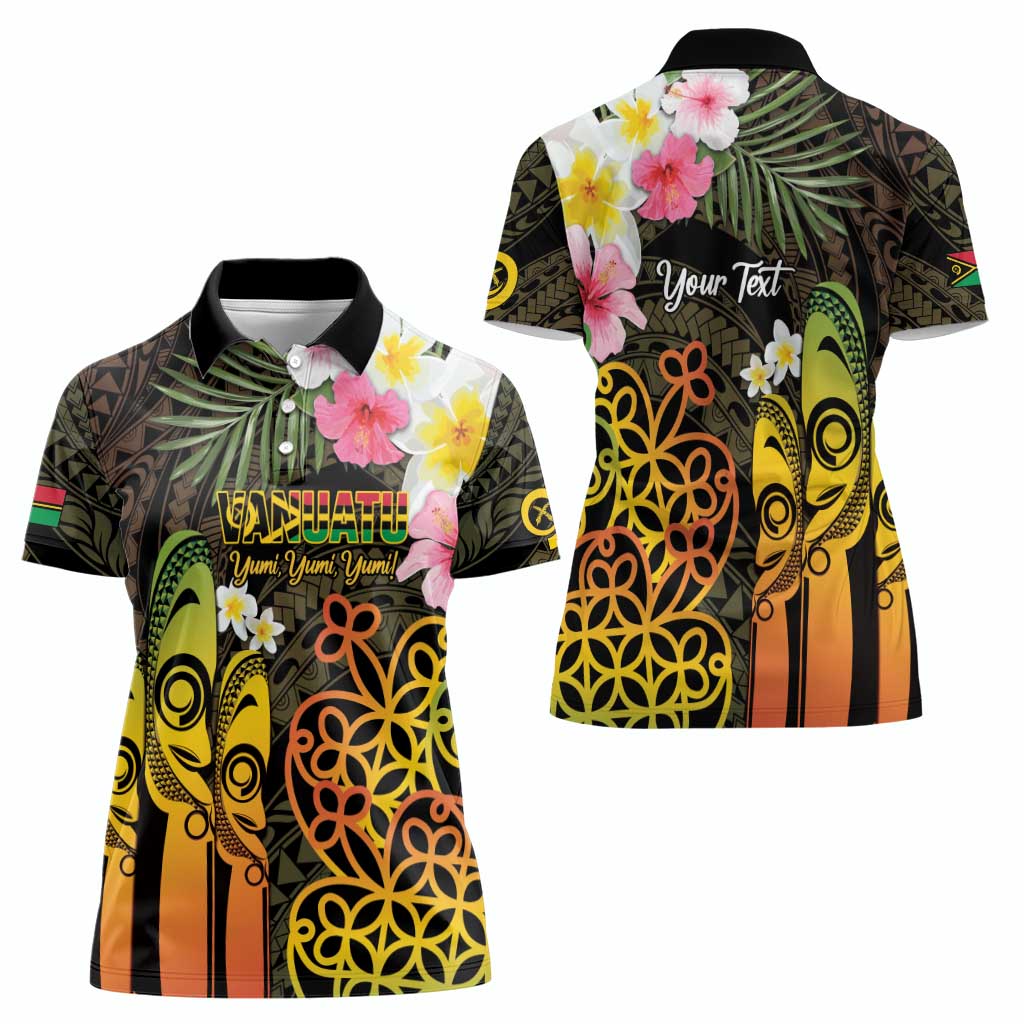 Personalised Vanuatu Independence Day Women Polo Shirt Carving Drum Sand Drawing Turtle