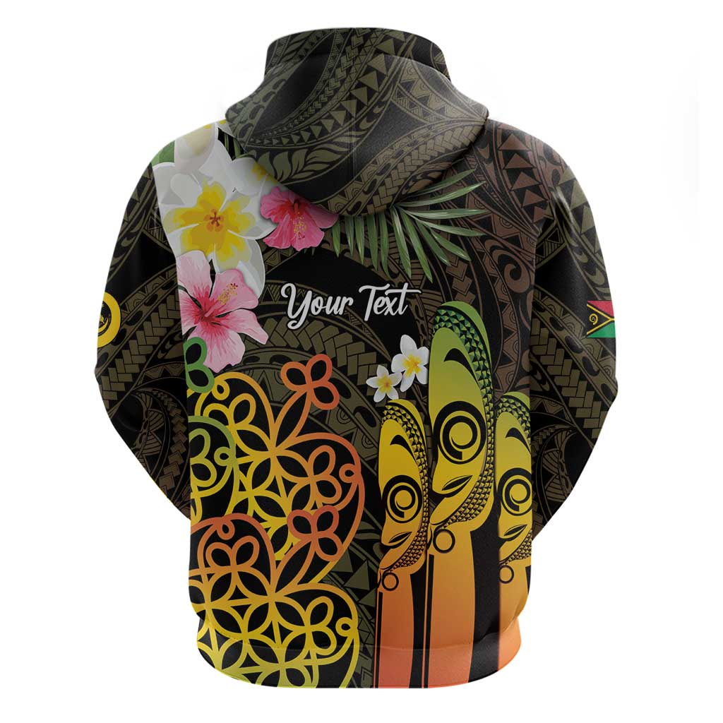 Personalised Vanuatu Independence Day Zip Hoodie Carving Drum Sand Drawing Turtle