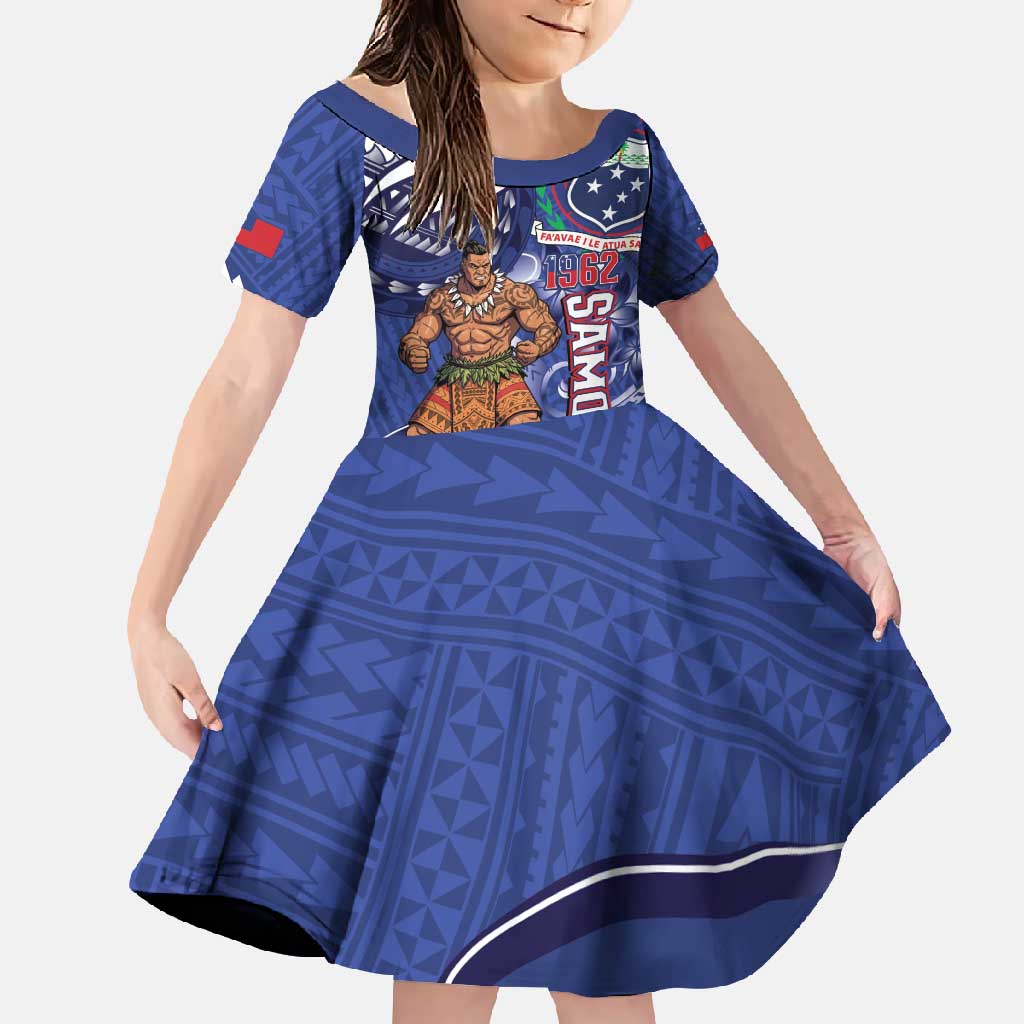 Samoa Independence Day Family Matching Mermaid Dress and Hawaiian Shirt 1962 Proud Samoan Warrior LT14 Daughter's Dress Blue - Polynesian Pride