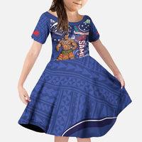 Samoa Independence Day Family Matching Mermaid Dress and Hawaiian Shirt 1962 Proud Samoan Warrior LT14 Daughter's Dress Blue - Polynesian Pride