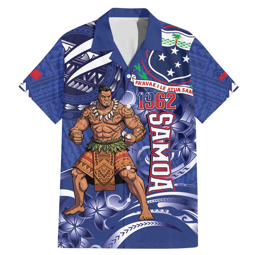 Samoa Independence Day Family Matching Mermaid Dress and Hawaiian Shirt 1962 Proud Samoan Warrior LT14 Dad's Shirt - Short Sleeve Blue - Polynesian Pride