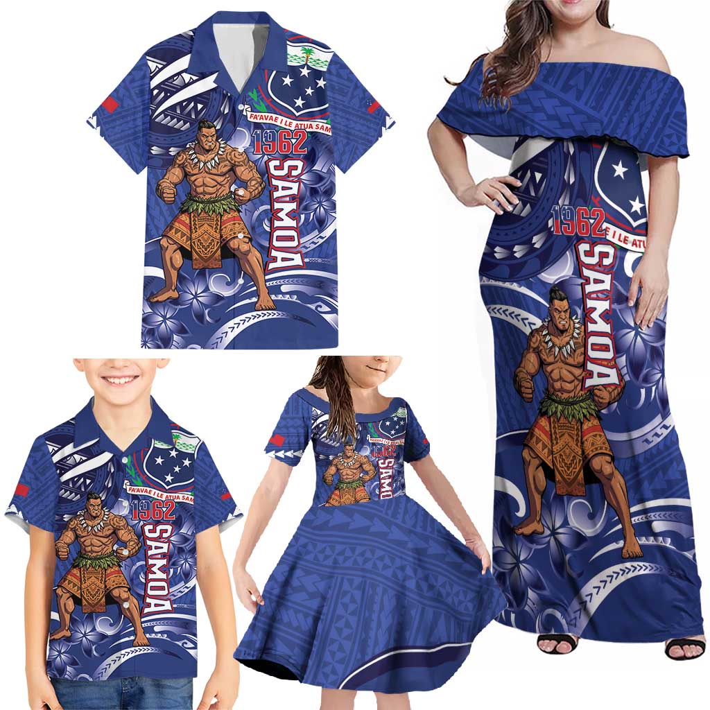 Samoa Independence Day Family Matching Off Shoulder Maxi Dress and Hawaiian Shirt 1962 Proud Samoan Warrior