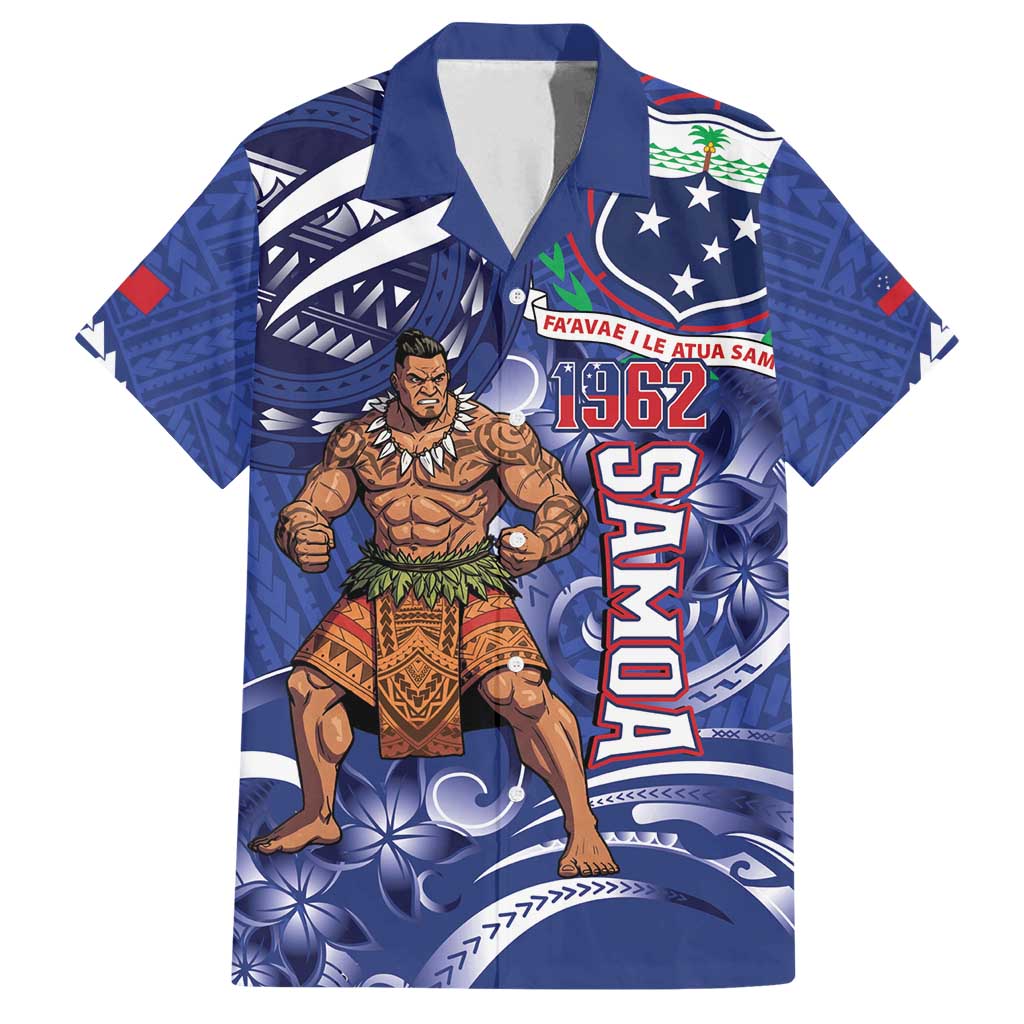 Samoa Independence Day Family Matching Puletasi and Hawaiian Shirt 1962 Proud Samoan Warrior LT14 Dad's Shirt - Short Sleeve Blue - Polynesian Pride