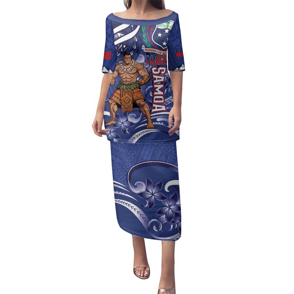 Samoa Independence Day Family Matching Puletasi and Hawaiian Shirt 1962 Proud Samoan Warrior LT14 Mom's Dress Blue - Polynesian Pride