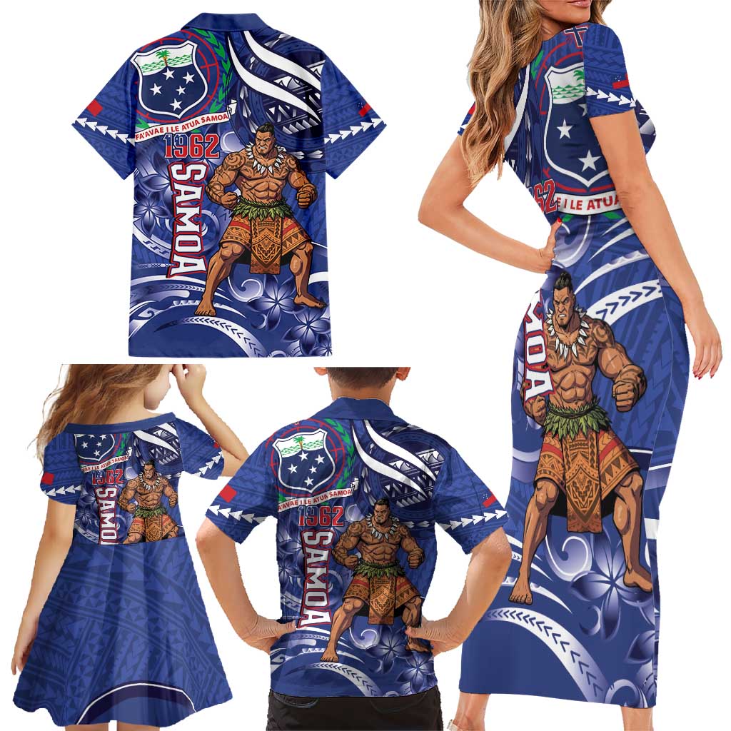 Samoa Independence Day Family Matching Short Sleeve Bodycon Dress and Hawaiian Shirt 1962 Proud Samoan Warrior