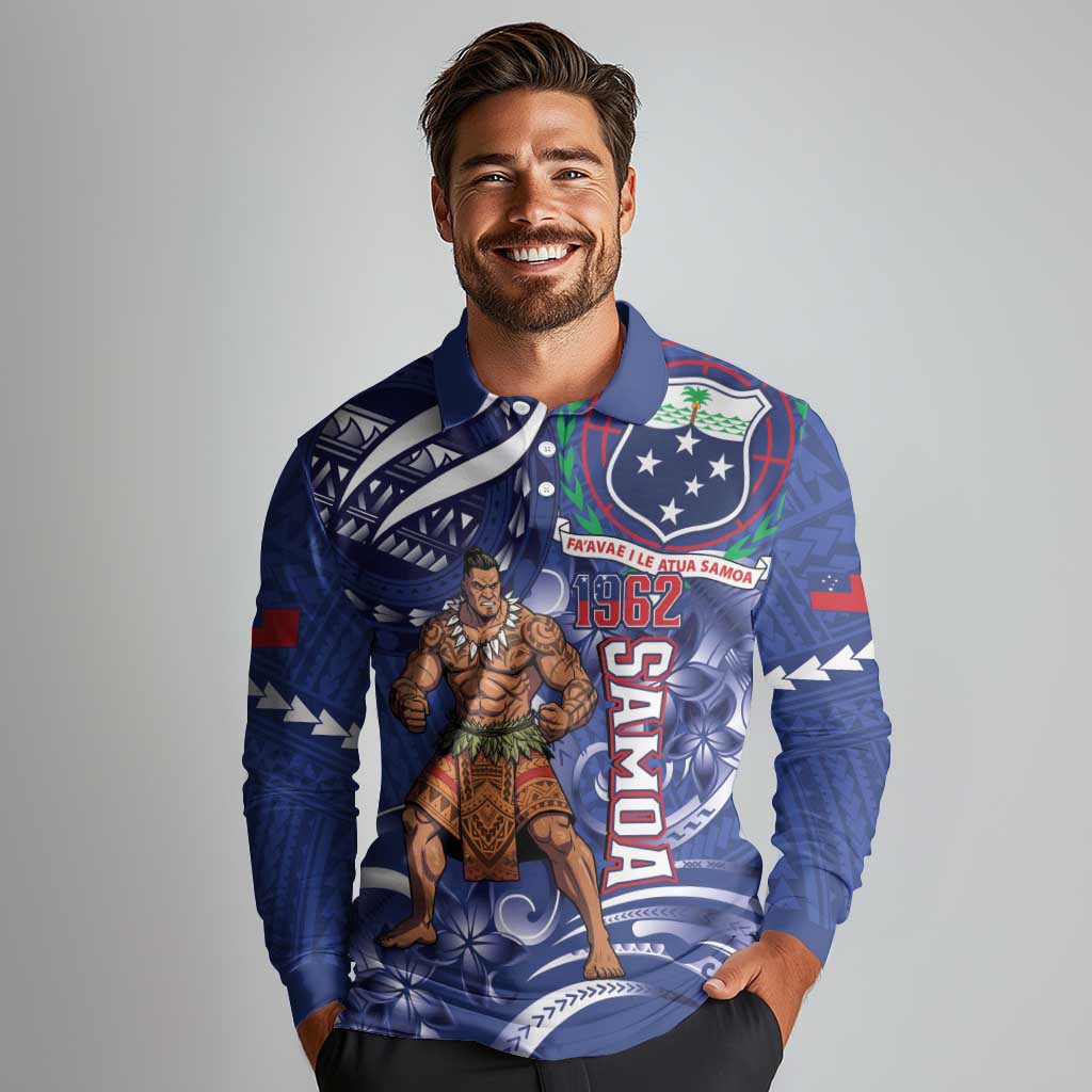 Samoa Independence Day Long Sleeve Polo Shirt 1962 Proud Samoan Warrior