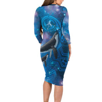 Paikea New Zealand Matariki Family Matching Long Sleeve Bodycon Dress and Hawaiian Shirt Humpback Whale Taniko Motifs Ocean Vibes