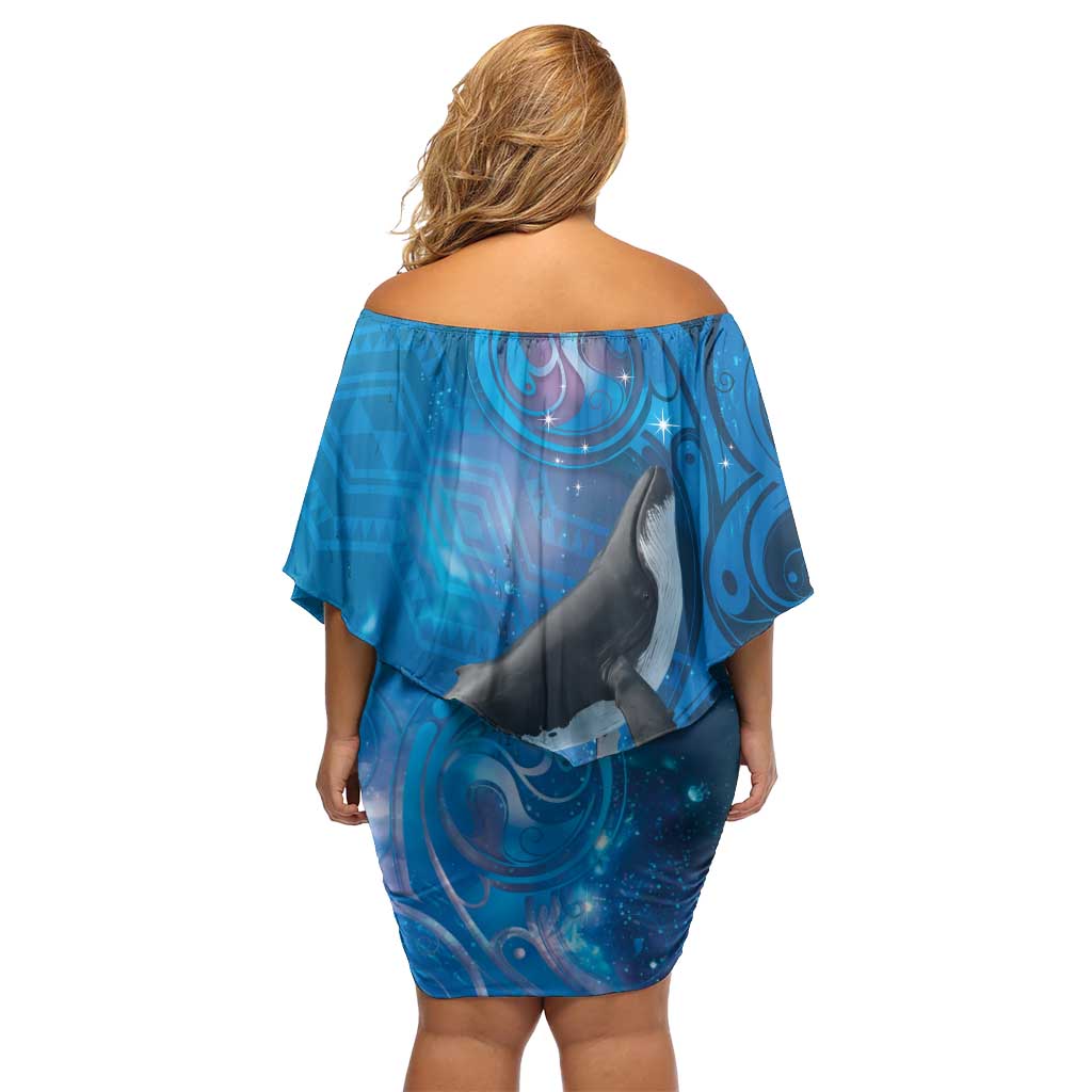 Paikea New Zealand Matariki Family Matching Off Shoulder Short Dress and Hawaiian Shirt Humpback Whale Taniko Motifs Ocean Vibes