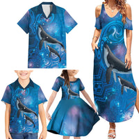 Paikea New Zealand Matariki Family Matching Summer Maxi Dress and Hawaiian Shirt Humpback Whale Taniko Motifs Ocean Vibes