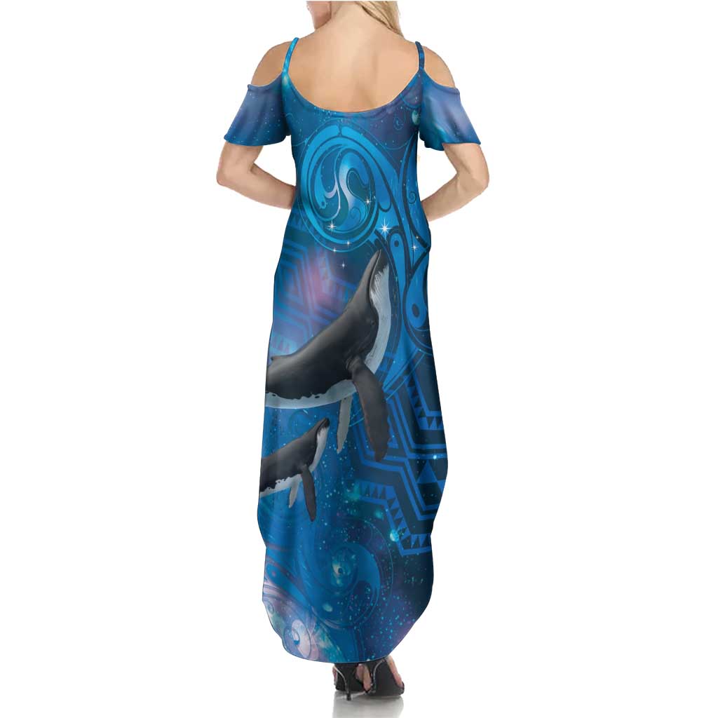 Paikea New Zealand Matariki Family Matching Summer Maxi Dress and Hawaiian Shirt Humpback Whale Taniko Motifs Ocean Vibes