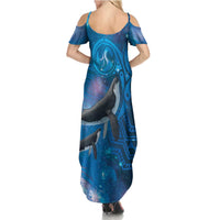 Paikea New Zealand Matariki Family Matching Summer Maxi Dress and Hawaiian Shirt Humpback Whale Taniko Motifs Ocean Vibes