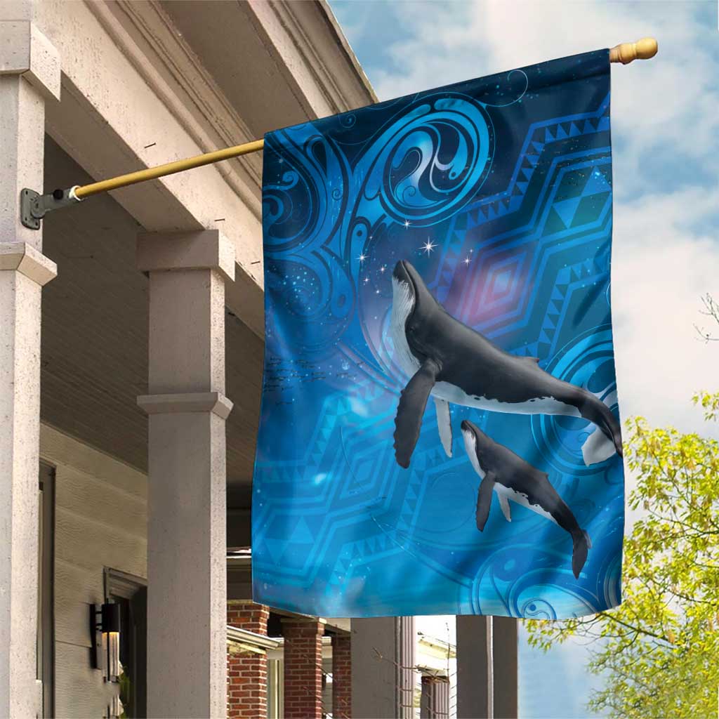 Paikea New Zealand Matariki Garden Flag Humpback Whale Taniko Motifs Ocean Vibes LT14 House Flag Blue - Polynesian Pride
