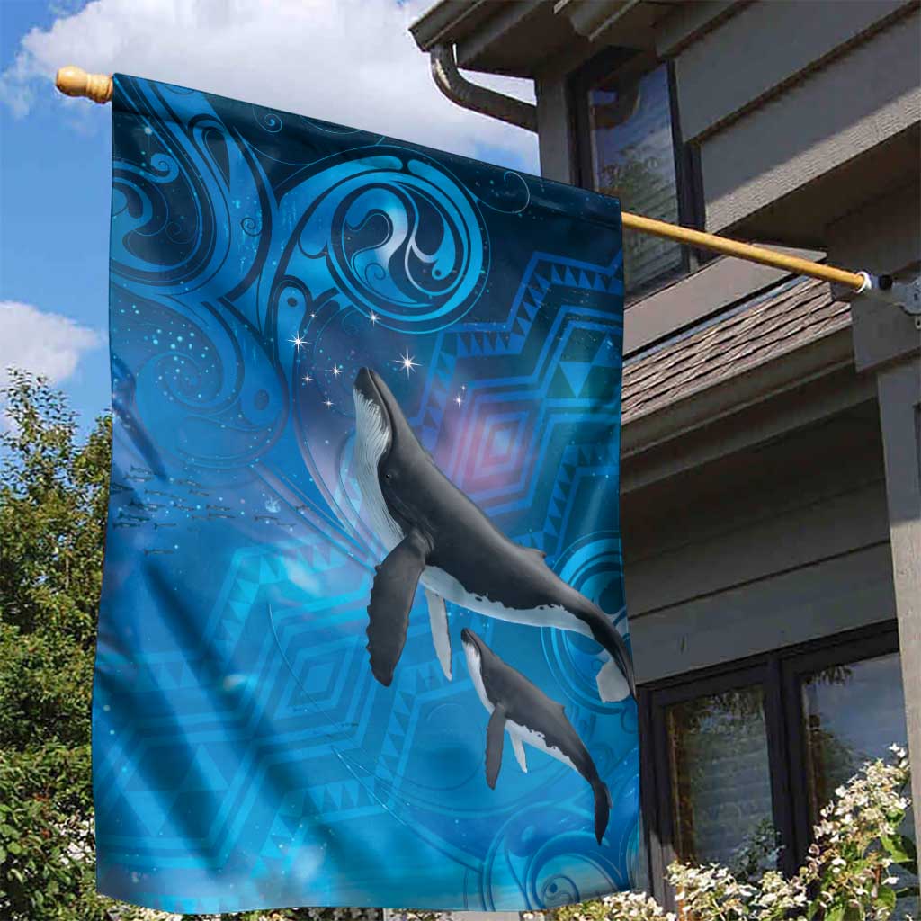Paikea New Zealand Matariki Garden Flag Humpback Whale Taniko Motifs Ocean Vibes LT14 - Polynesian Pride