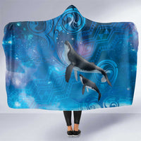 Paikea New Zealand Matariki Hooded Blanket Humpback Whale Taniko Motifs Ocean Vibes LT14 One Size Blue - Polynesian Pride