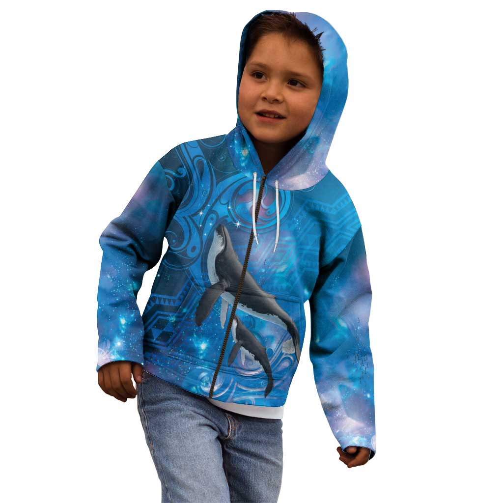 Paikea New Zealand Matariki Kid Hoodie Humpback Whale Taniko Motifs Ocean Vibes LT14 - Polynesian Pride