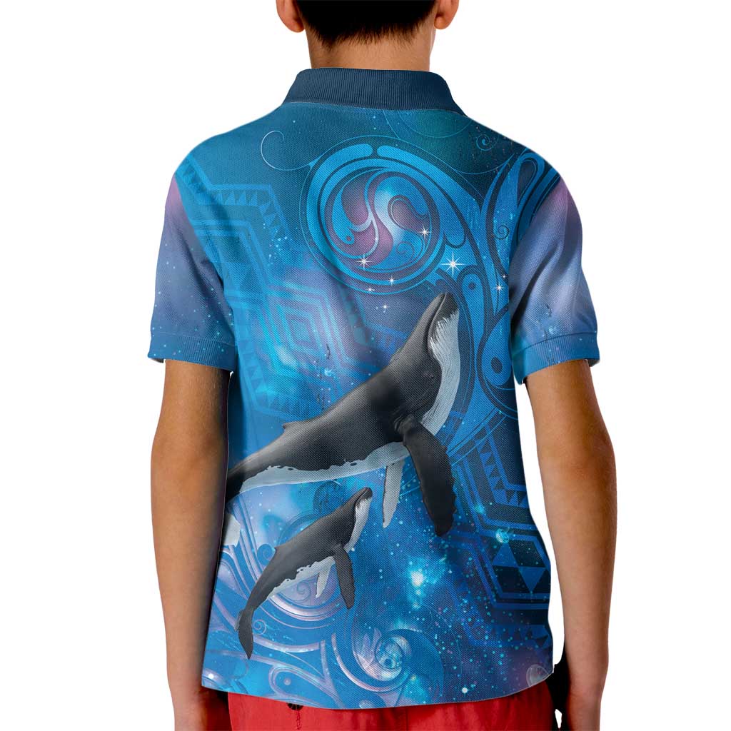 Paikea New Zealand Matariki Kid Polo Shirt Humpback Whale Taniko Motifs Ocean Vibes