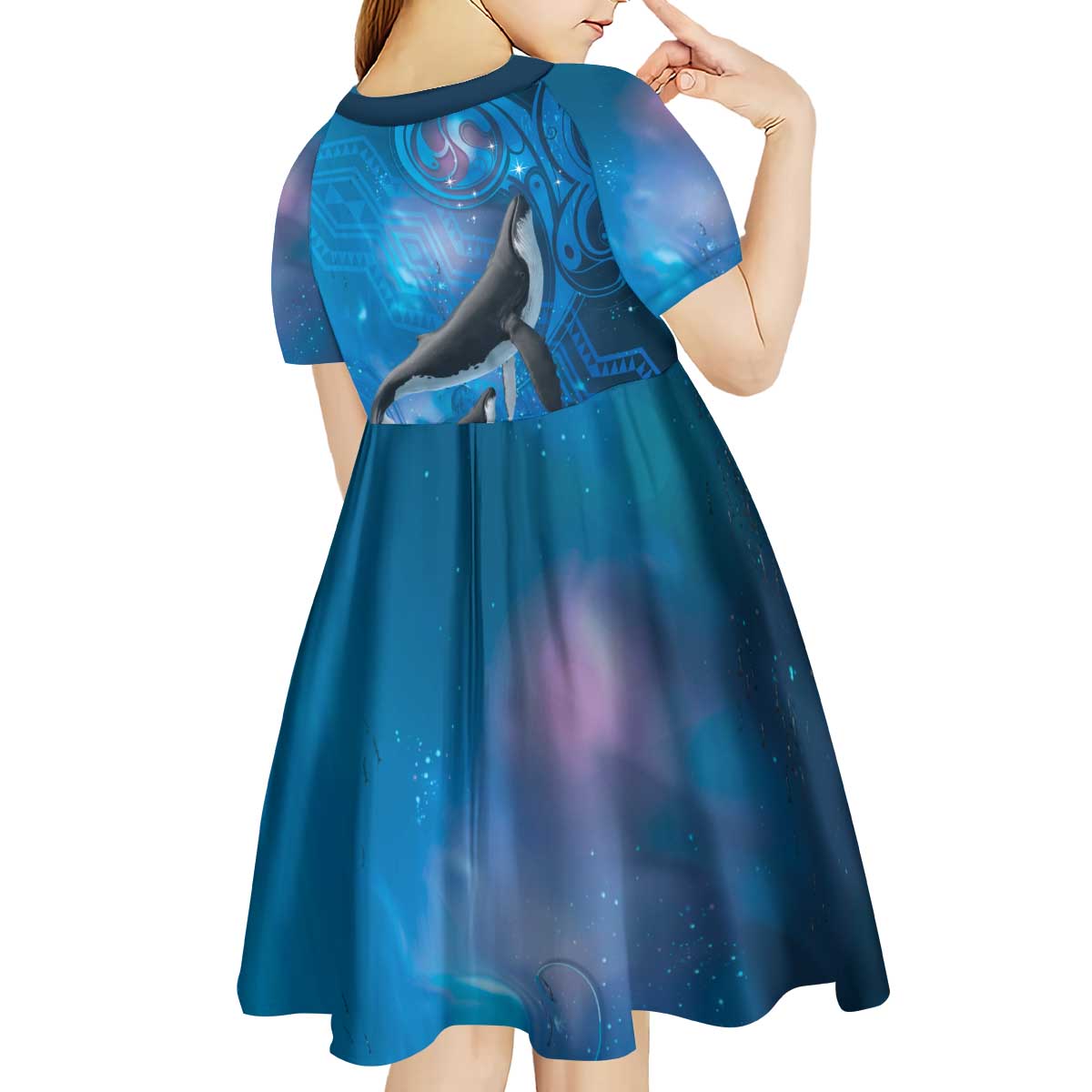 Paikea New Zealand Matariki Kid Short Sleeve Dress Humpback Whale Taniko Motifs Ocean Vibes LT14 - Polynesian Pride