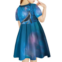 Paikea New Zealand Matariki Kid Short Sleeve Dress Humpback Whale Taniko Motifs Ocean Vibes LT14 - Polynesian Pride