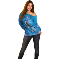 Paikea New Zealand Matariki Off Shoulder Sweater Humpback Whale Taniko Motifs Ocean Vibes