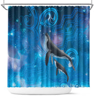 Paikea New Zealand Matariki Shower Curtain Humpback Whale Taniko Motifs Ocean Vibes LT14 Blue - Polynesian Pride
