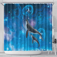 Paikea New Zealand Matariki Shower Curtain Humpback Whale Taniko Motifs Ocean Vibes LT14 - Polynesian Pride