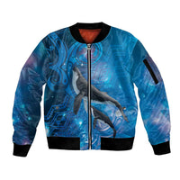Paikea New Zealand Matariki Sleeve Zip Bomber Jacket Humpback Whale Taniko Motifs Ocean Vibes