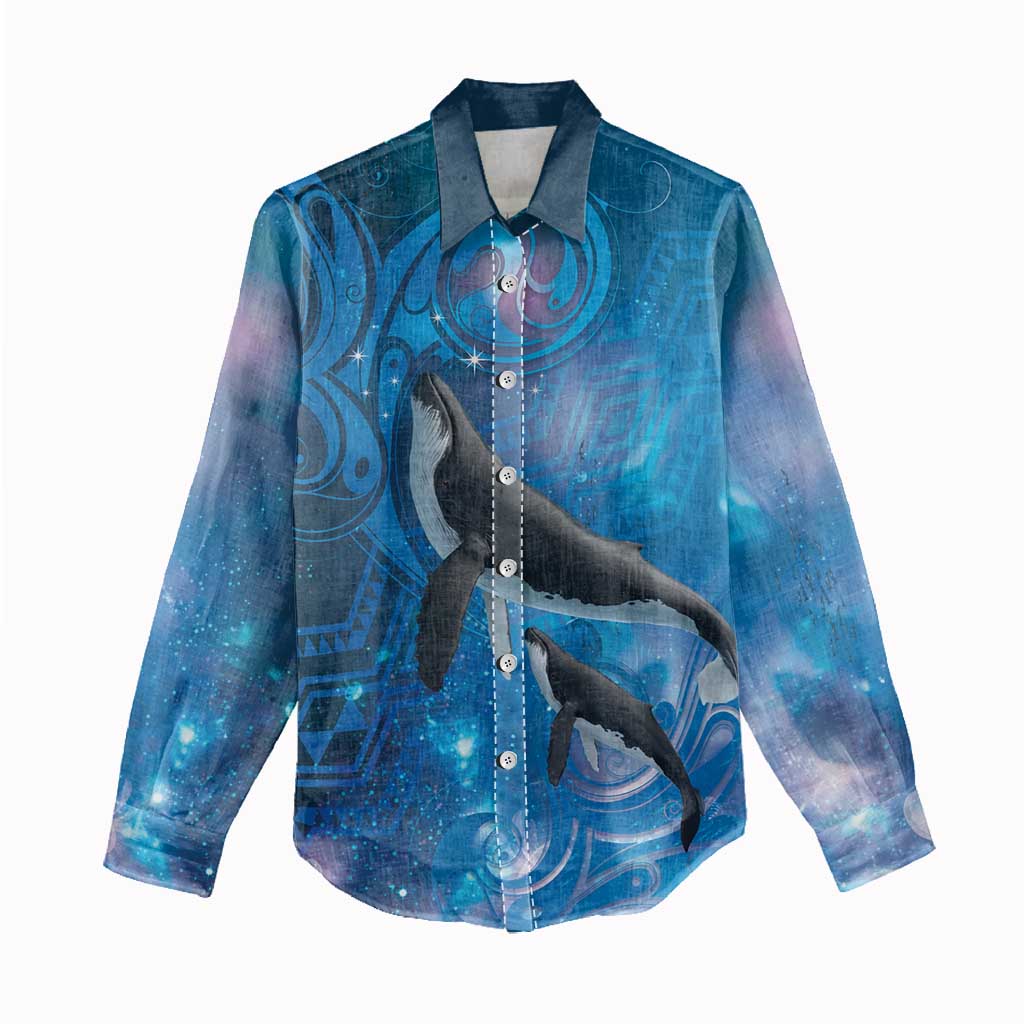 Paikea New Zealand Matariki Women Casual Shirt Humpback Whale Taniko Motifs Ocean Vibes LT14 - Polynesian Pride
