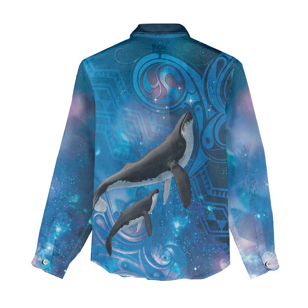 Paikea New Zealand Matariki Women Casual Shirt Humpback Whale Taniko Motifs Ocean Vibes LT14 - Polynesian Pride