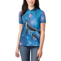 Paikea New Zealand Matariki Women Polo Shirt Humpback Whale Taniko Motifs Ocean Vibes