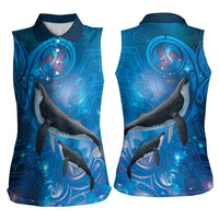 Paikea New Zealand Matariki Women Sleeveless Polo Shirt Humpback Whale Taniko Motifs Ocean Vibes