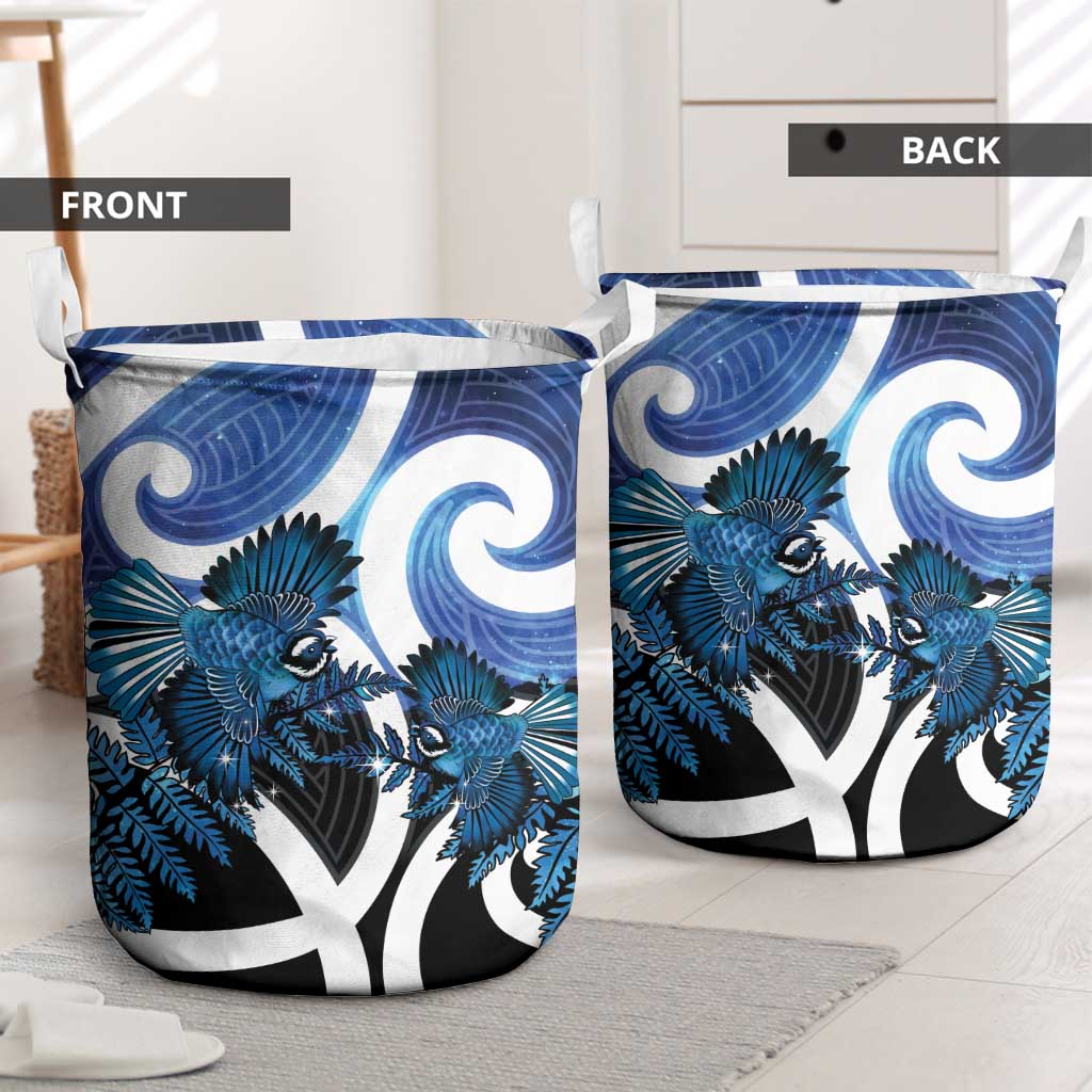 Piwakawaka New Zealand Matariki Laundry Basket Maori New Year Silver Fern Blue Galaxy LT14 - Polynesian Pride