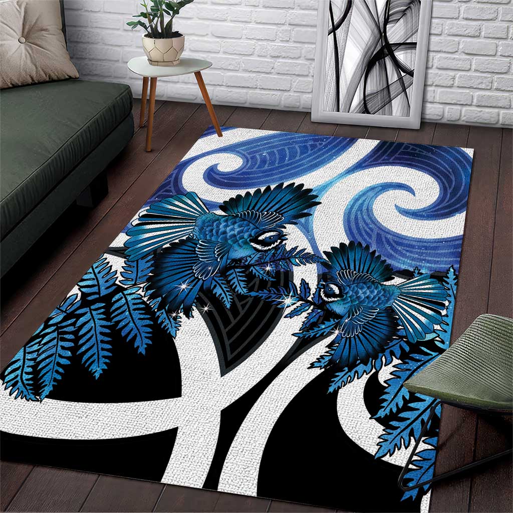 Piwakawaka New Zealand Matariki Area Rug Maori New Year Silver Fern Blue Galaxy