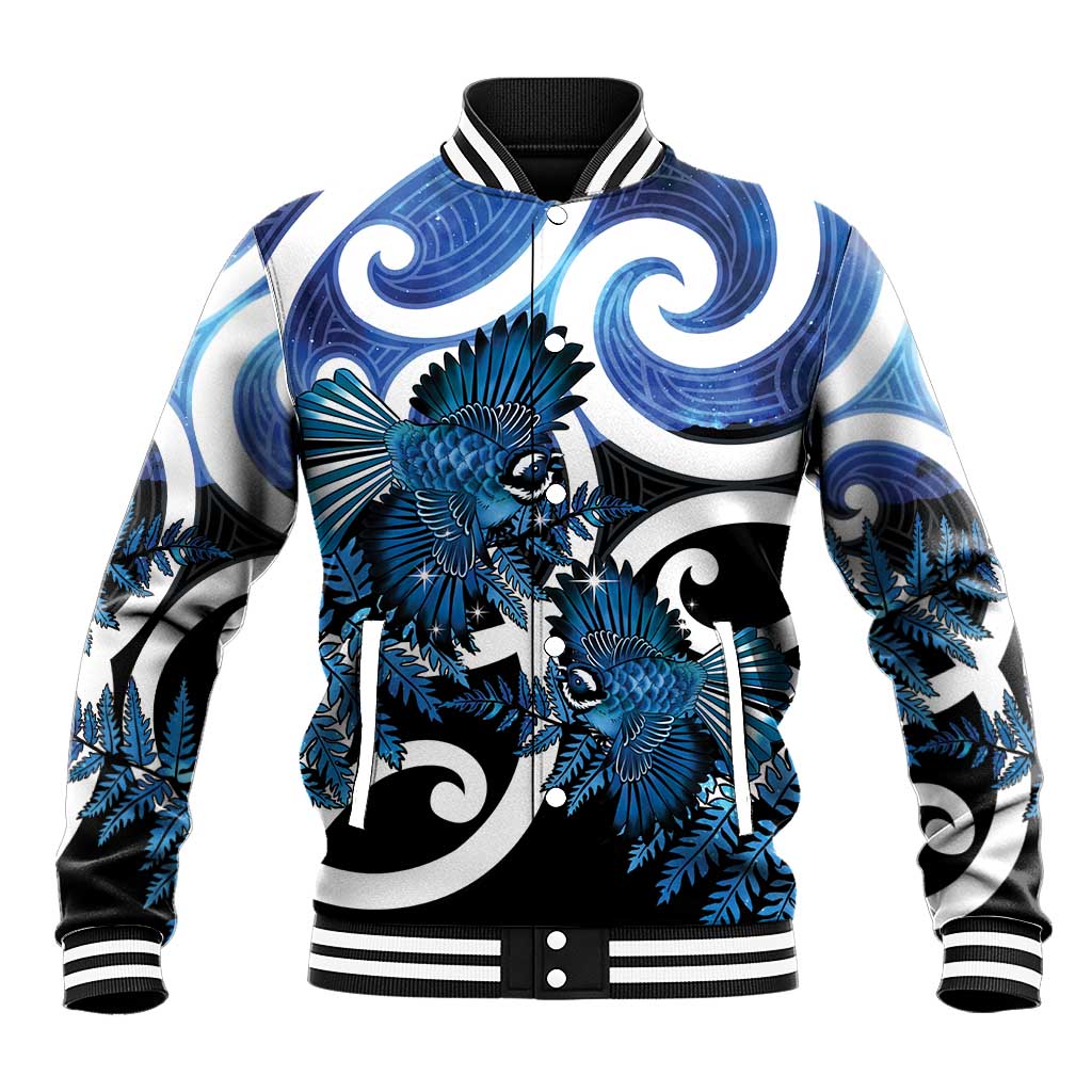 Piwakawaka New Zealand Matariki Baseball Jacket Maori New Year Silver Fern Blue Galaxy