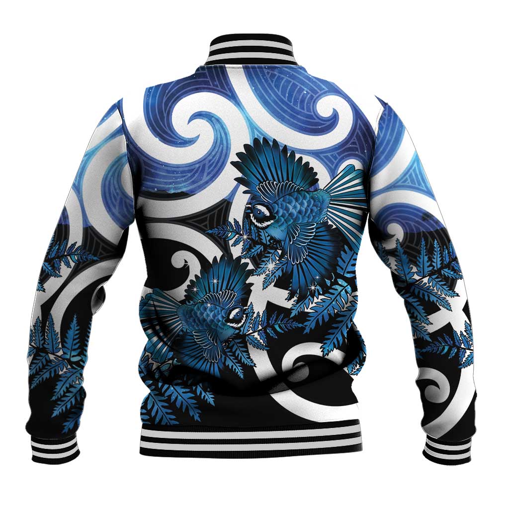 Piwakawaka New Zealand Matariki Baseball Jacket Maori New Year Silver Fern Blue Galaxy