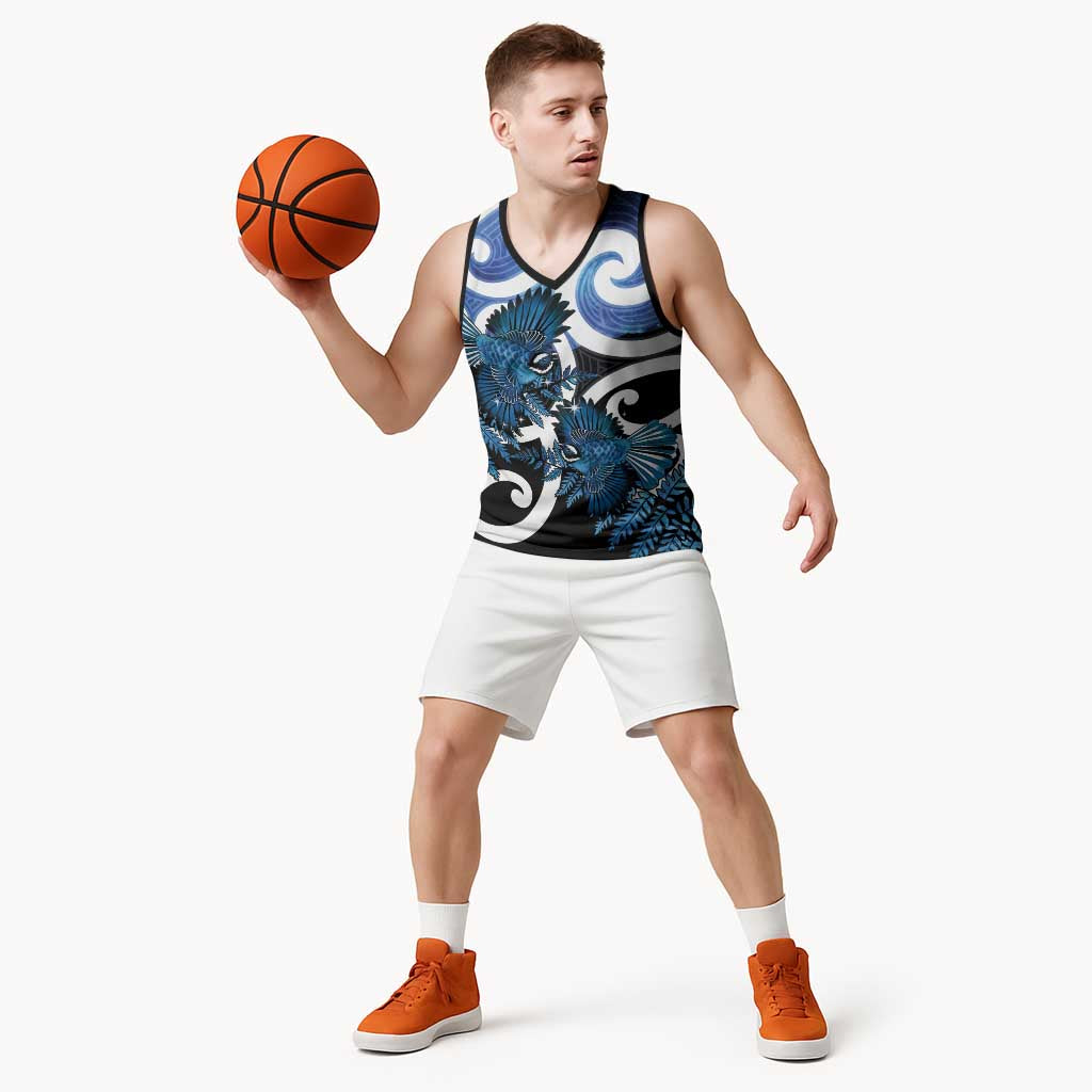 Piwakawaka New Zealand Matariki Basketball Jersey Maori New Year Silver Fern Blue Galaxy