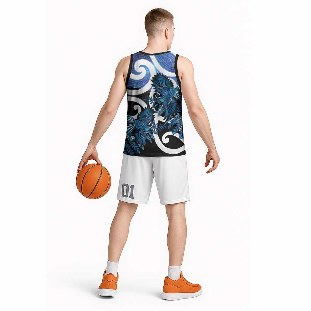 Piwakawaka New Zealand Matariki Basketball Jersey Maori New Year Silver Fern Blue Galaxy