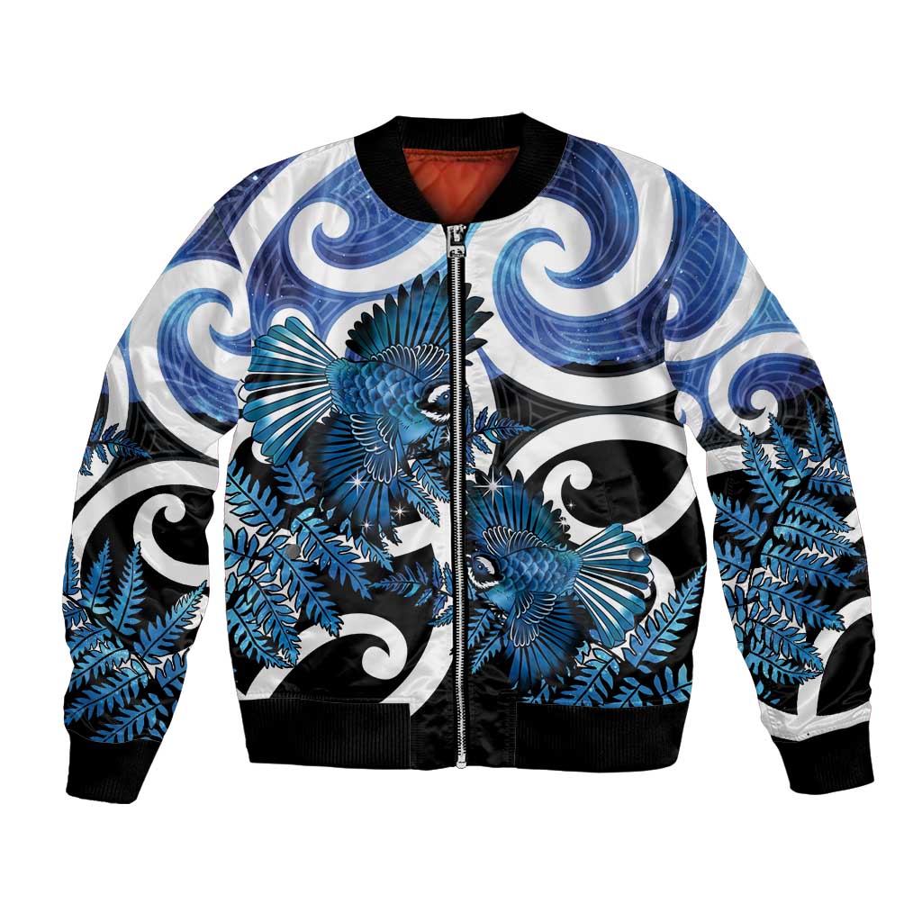 Piwakawaka New Zealand Matariki Bomber Jacket Maori New Year Silver Fern Blue Galaxy LT14 Unisex Blue - Polynesian Pride