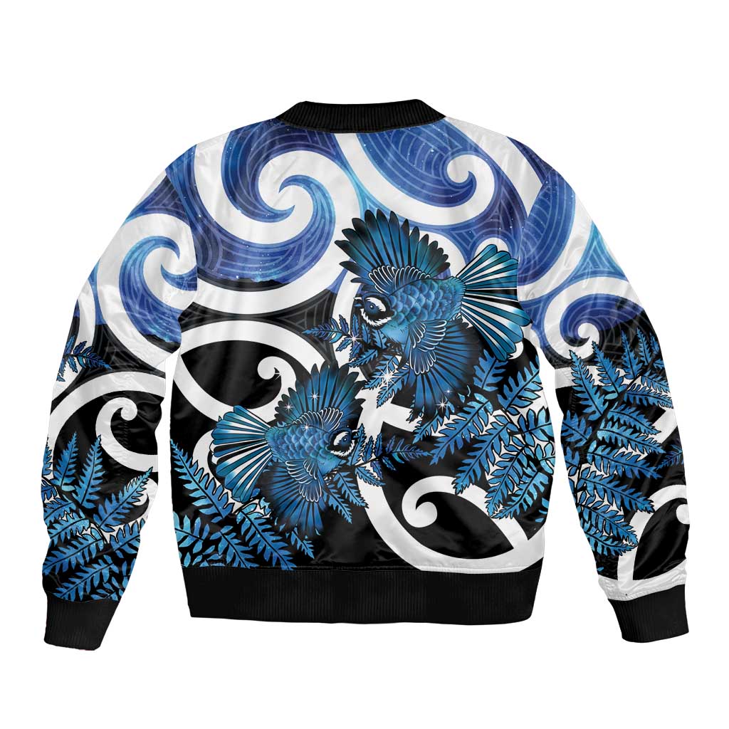 Piwakawaka New Zealand Matariki Bomber Jacket Maori New Year Silver Fern Blue Galaxy LT14 - Polynesian Pride