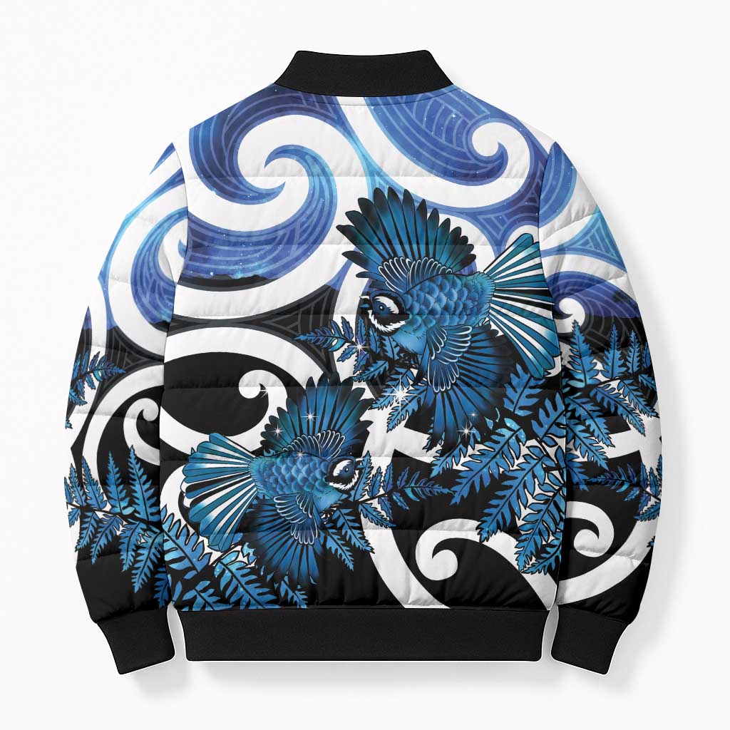 Piwakawaka New Zealand Matariki Bomber Puffer Jacket Maori New Year Silver Fern Blue Galaxy LT14 - Polynesian Pride