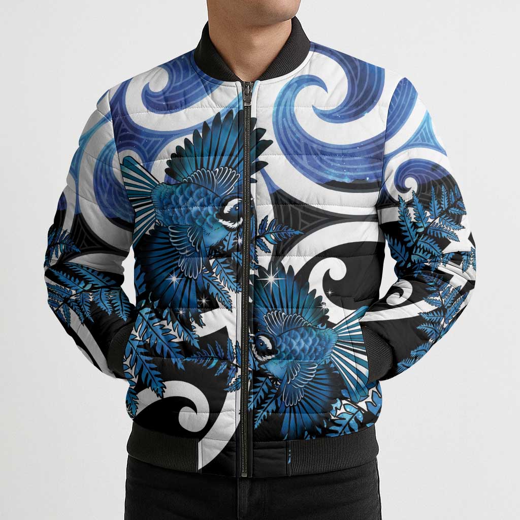 Piwakawaka New Zealand Matariki Bomber Puffer Jacket Maori New Year Silver Fern Blue Galaxy LT14 - Polynesian Pride