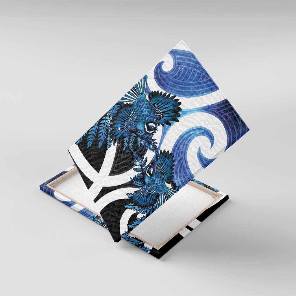 Piwakawaka New Zealand Matariki Canvas Wall Art Maori New Year Silver Fern Blue Galaxy