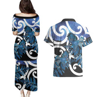 Piwakawaka New Zealand Matariki Couples Matching Puletasi and Hawaiian Shirt Maori New Year Silver Fern Blue Galaxy