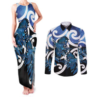 Piwakawaka New Zealand Matariki Couples Matching Tank Maxi Dress and Long Sleeve Button Shirt Maori New Year Silver Fern Blue Galaxy