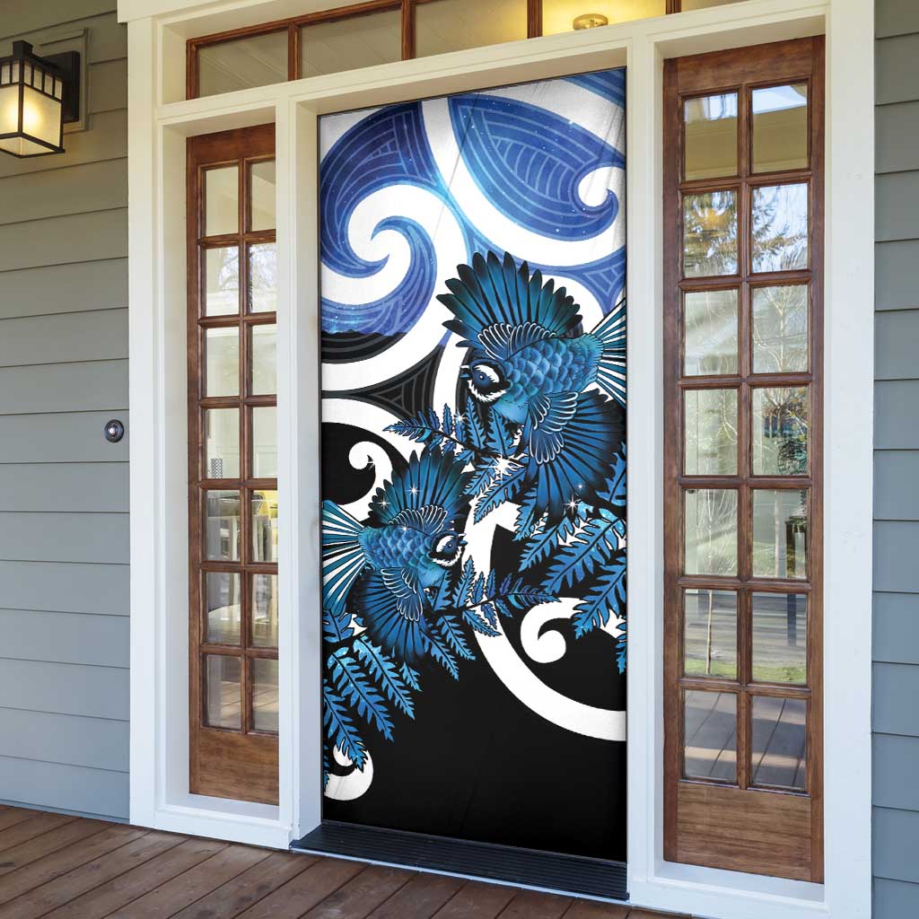 Piwakawaka New Zealand Matariki Door Cover Maori New Year Silver Fern Blue Galaxy