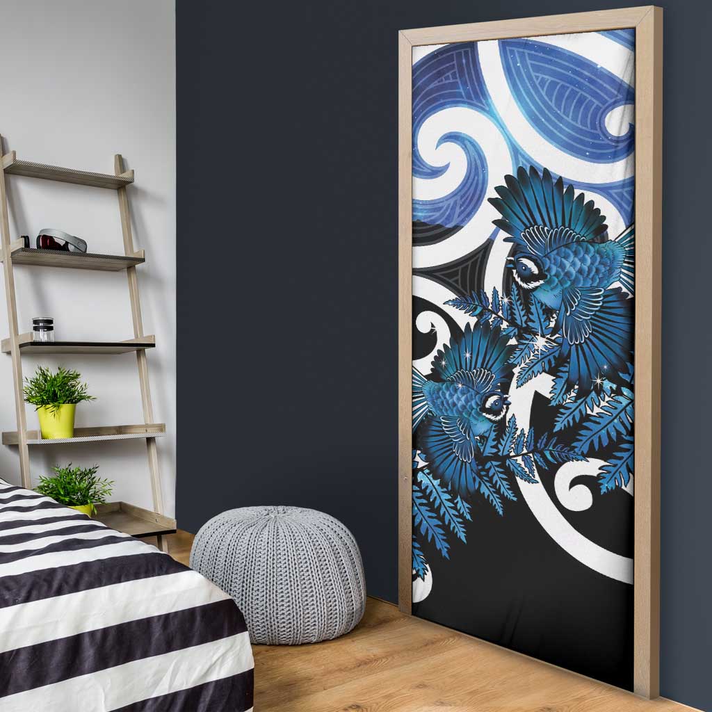 Piwakawaka New Zealand Matariki Door Cover Maori New Year Silver Fern Blue Galaxy